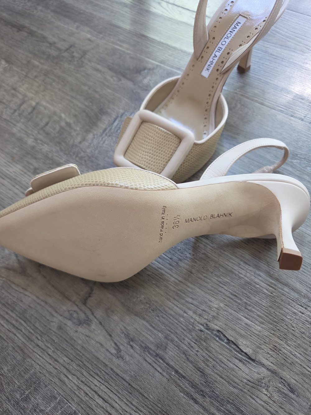 Light Beige Calf Leather Buckle Detail Slingback Pumps - Picture 6 of 10